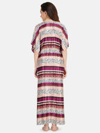 Satin Kaftan Nightgown with Multi Color Print