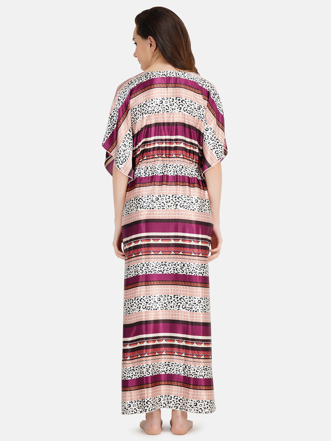 Satin Kaftan Nightgown with Multi Color Print