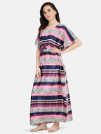 Satin Kaftan Nightgown with Multi Color Print