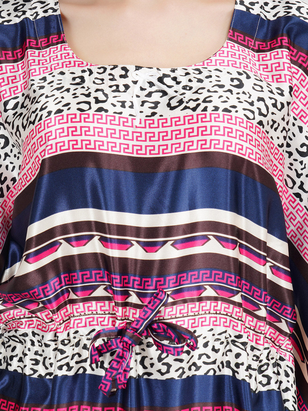 Satin Kaftan Nightgown with Multi Color Print