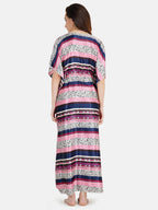 Satin Kaftan Nightgown with Multi Color Print