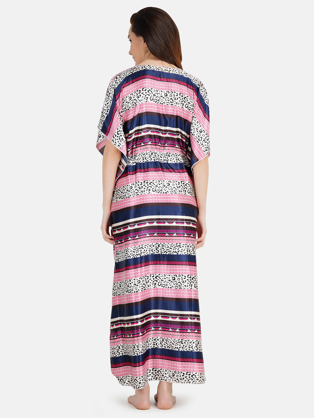 Satin Kaftan Nightgown with Multi Color Print