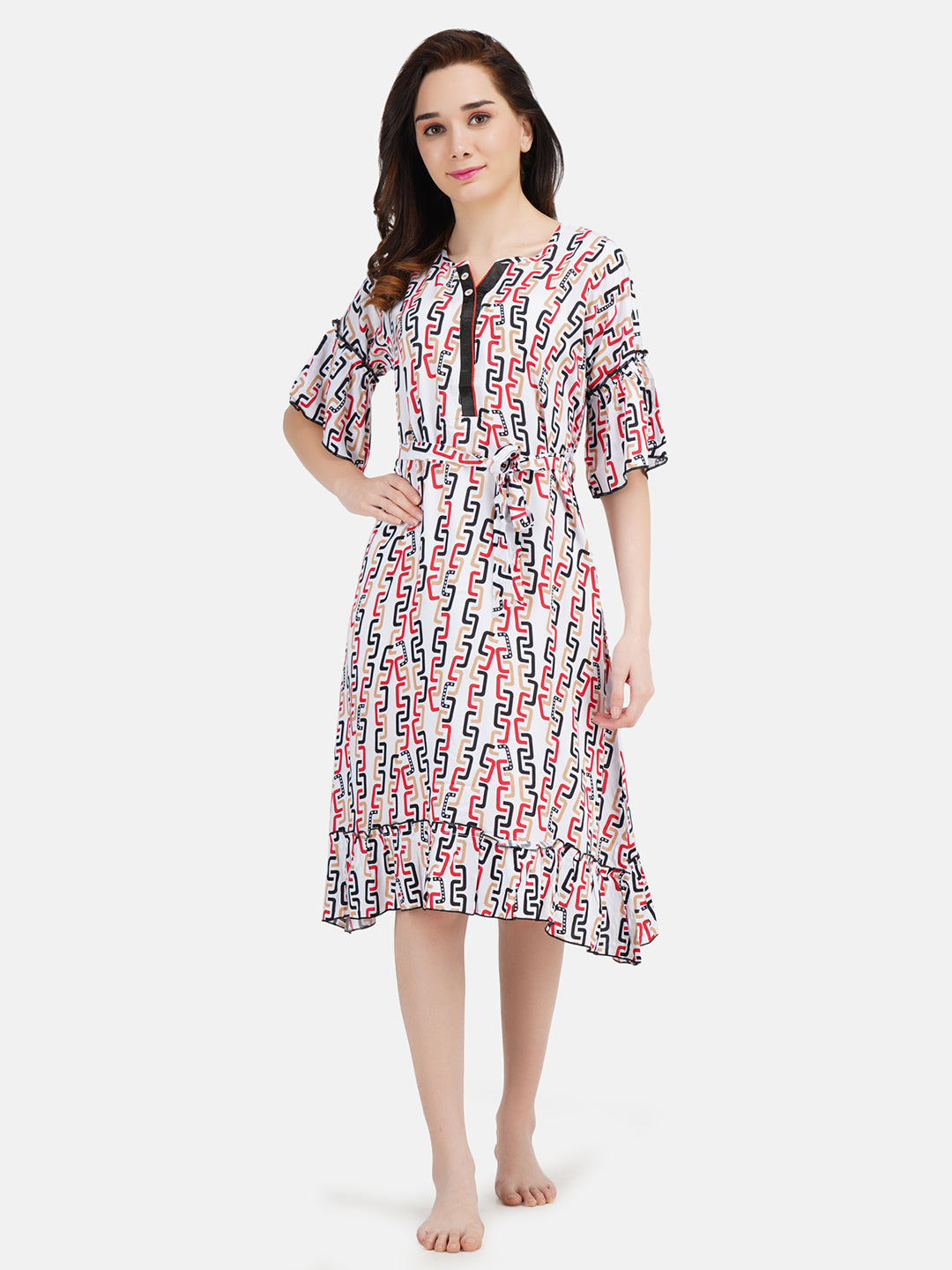 Short Nightgown with Chain Print