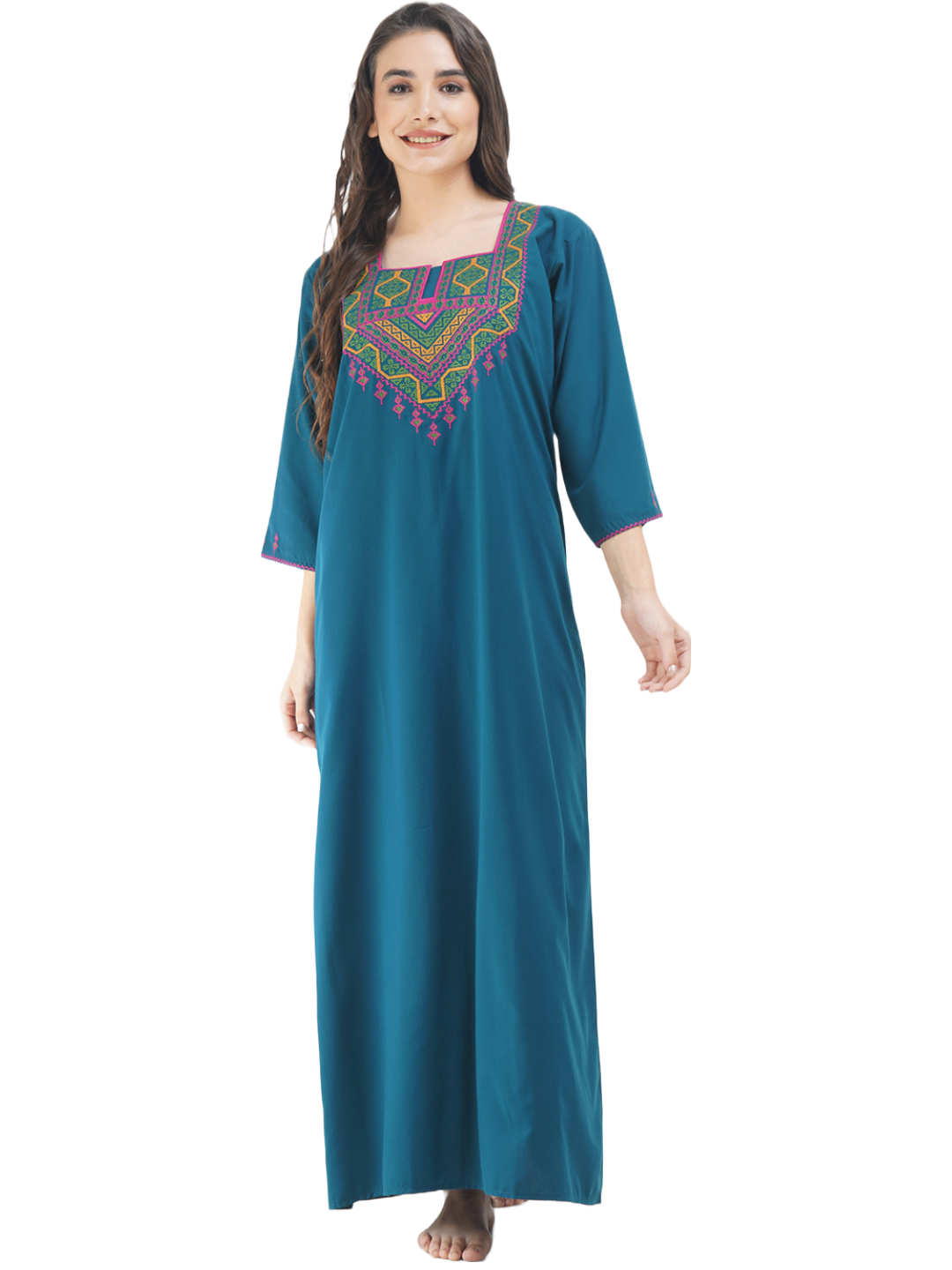 Resham Embroidery Full Sleeve Night Gown