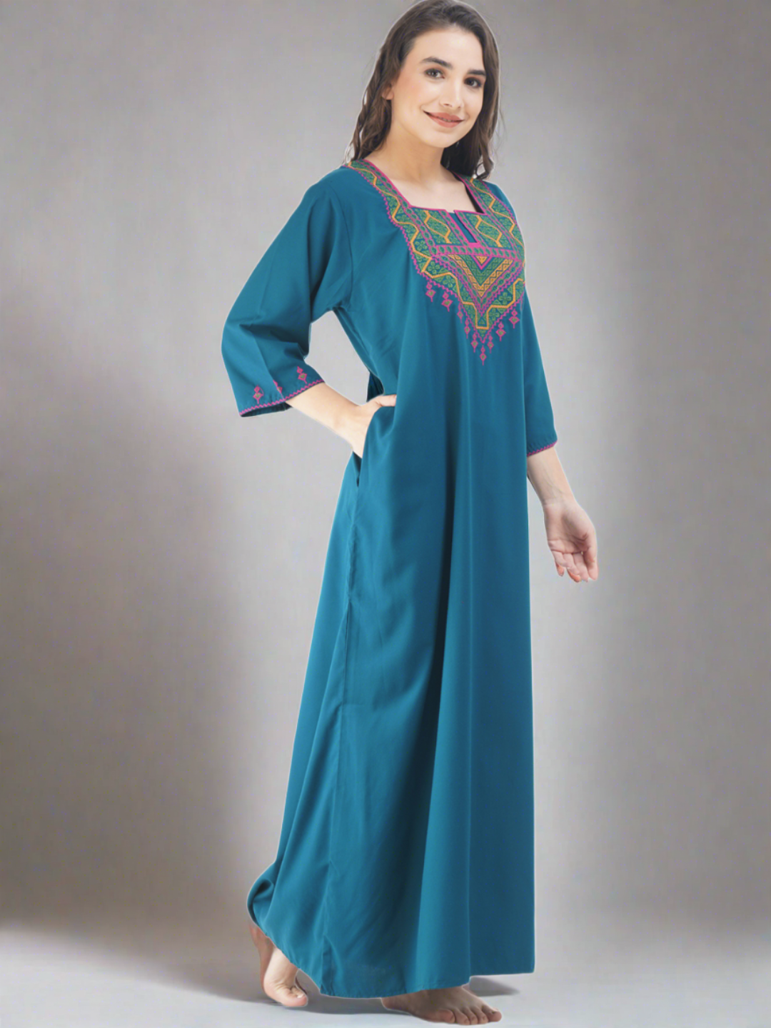Resham Embroidery Full Sleeve Night Gown
