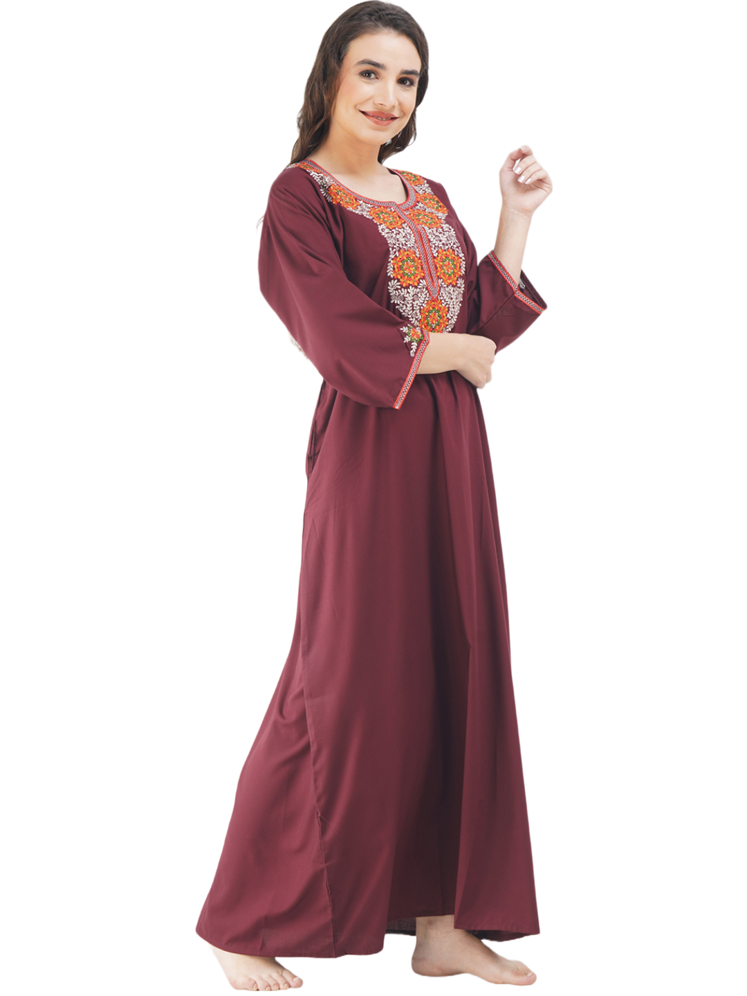 Nine Flowers Embroidery Night Gown