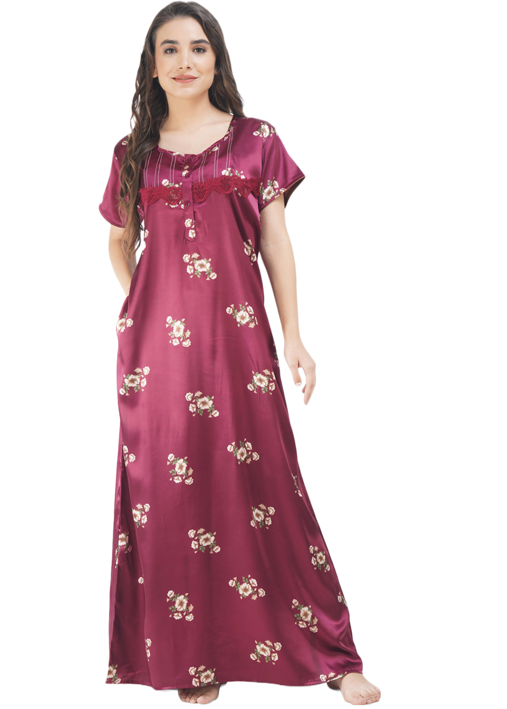 Satin Night gown with Floral print Main image