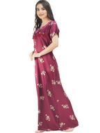 Satin Night gown with Floral print