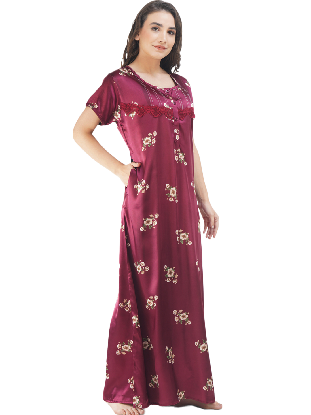 Satin Night gown with Floral print