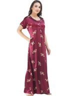 Satin Night gown with Floral print