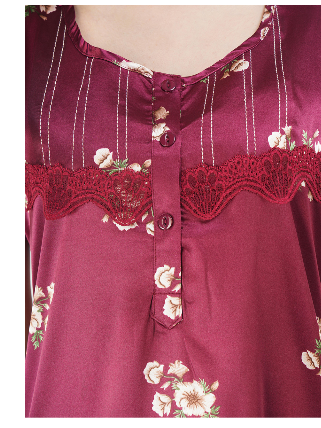 Satin Night gown with Floral print