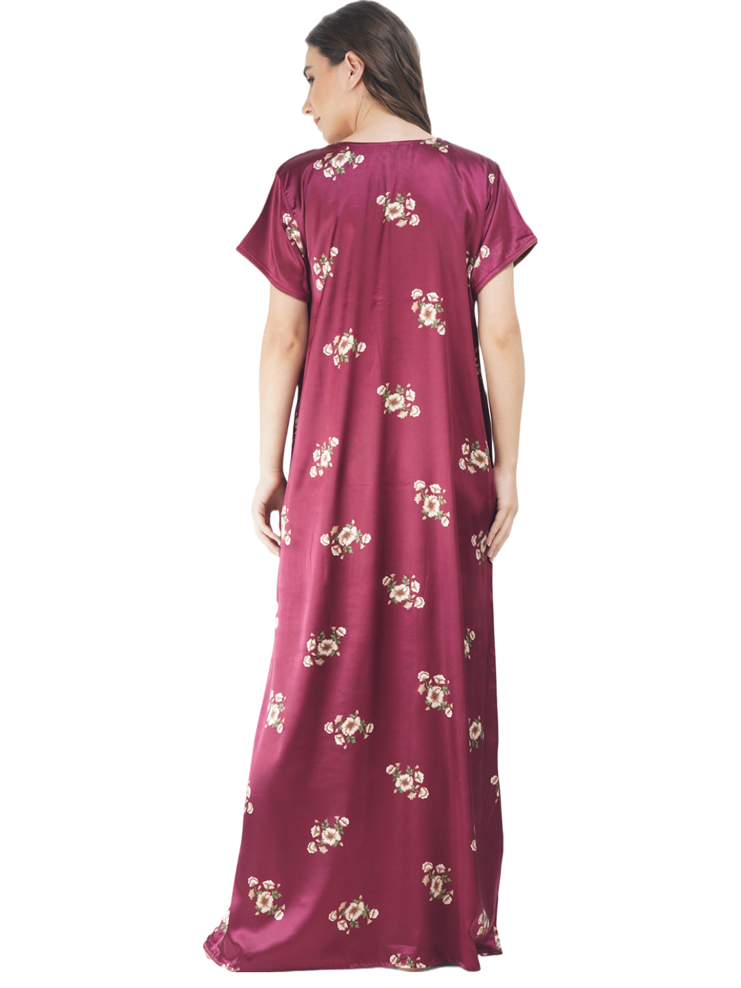 Satin Night gown with Floral print