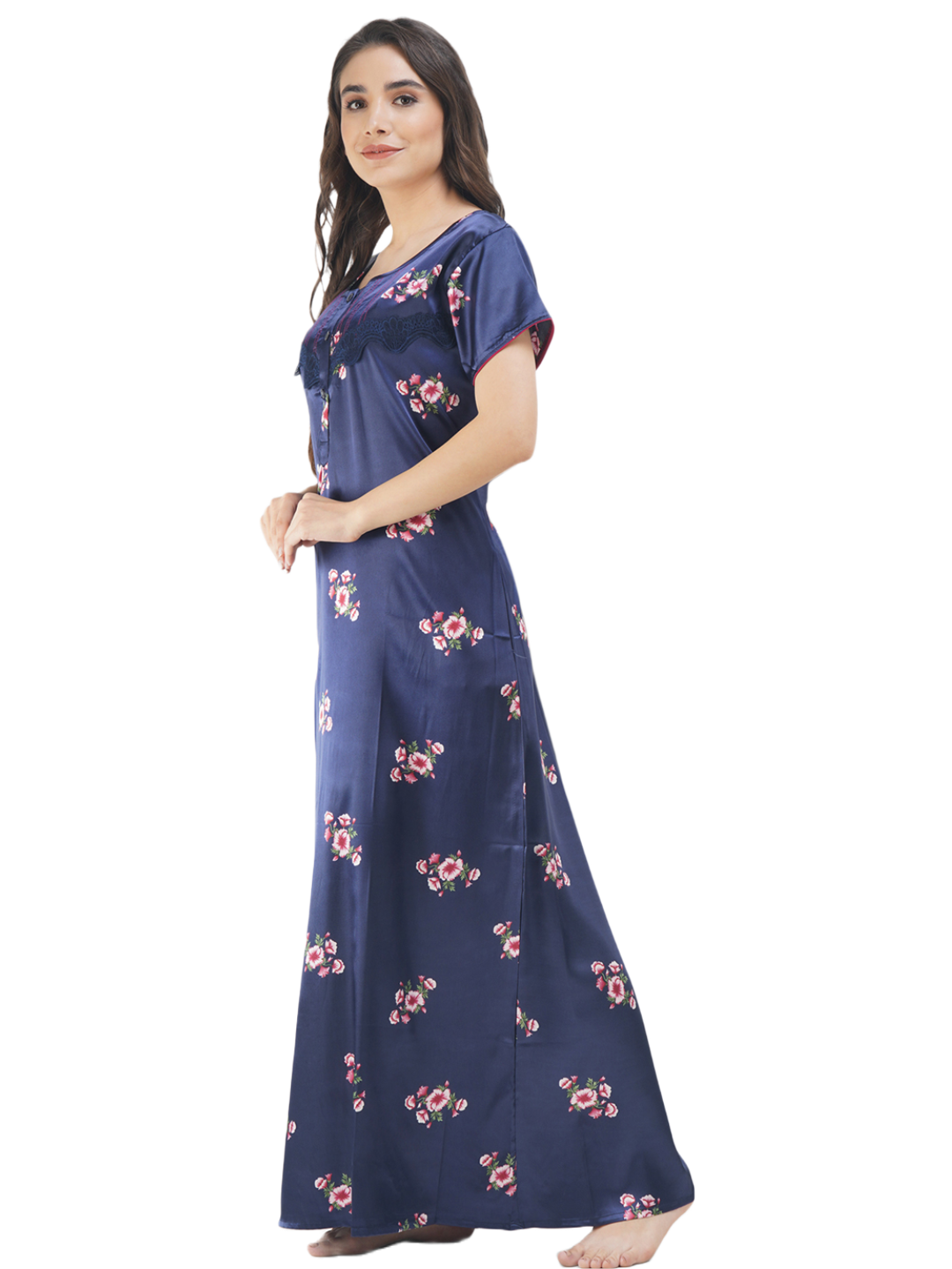 Satin Night gown with Floral print