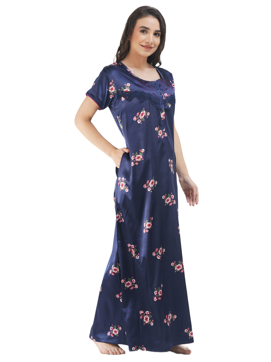 Satin Night gown with Floral print