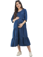 Denim Maternity dress with Gold Button