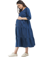 Denim Maternity dress with Gold Button