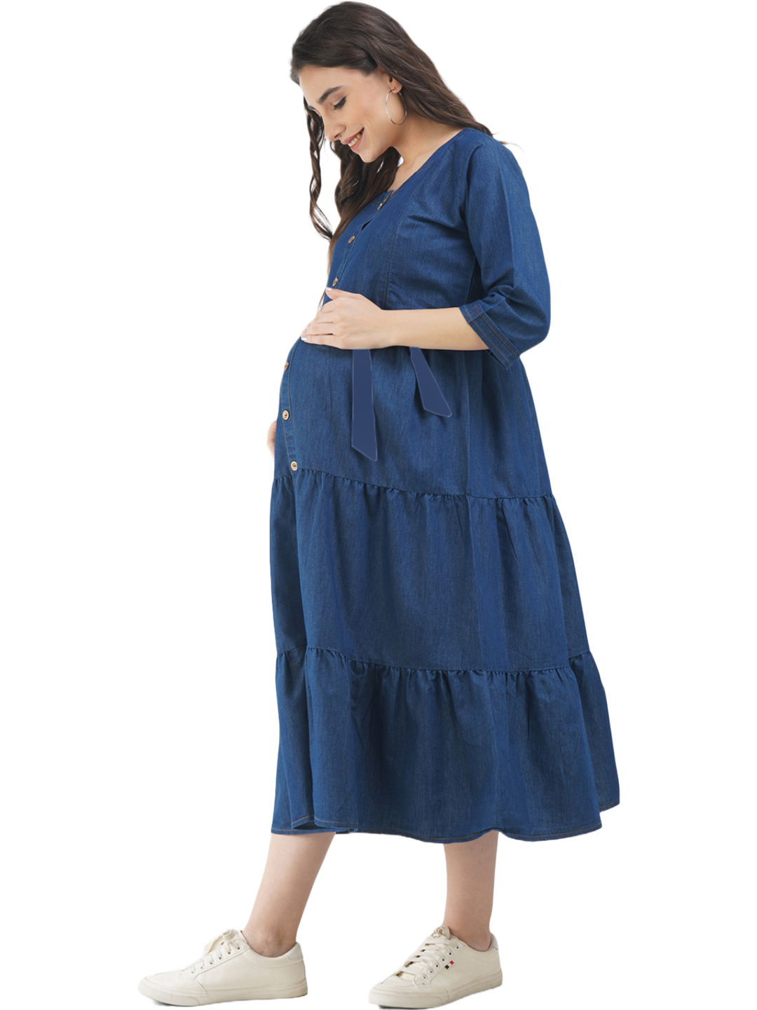 Denim Maternity dress with Gold Button