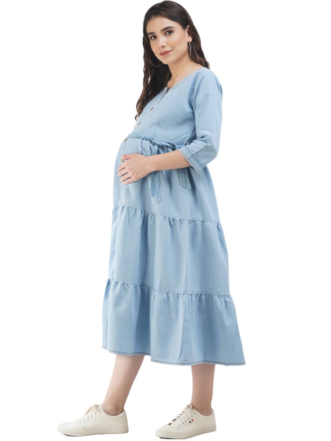 Denim Maternity dress with Gold Button
