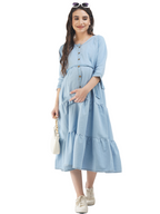 Denim Maternity dress with Gold Button