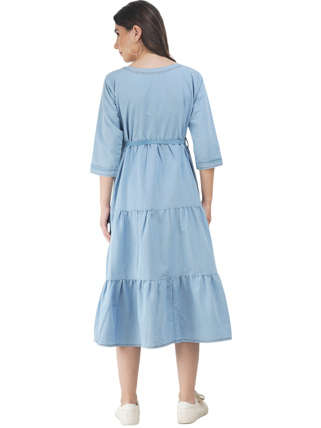 Denim Maternity dress with Gold Button