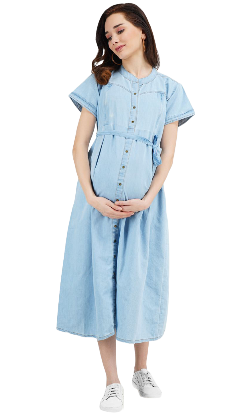 Denim Maternity Breastfeeding Dress Main image