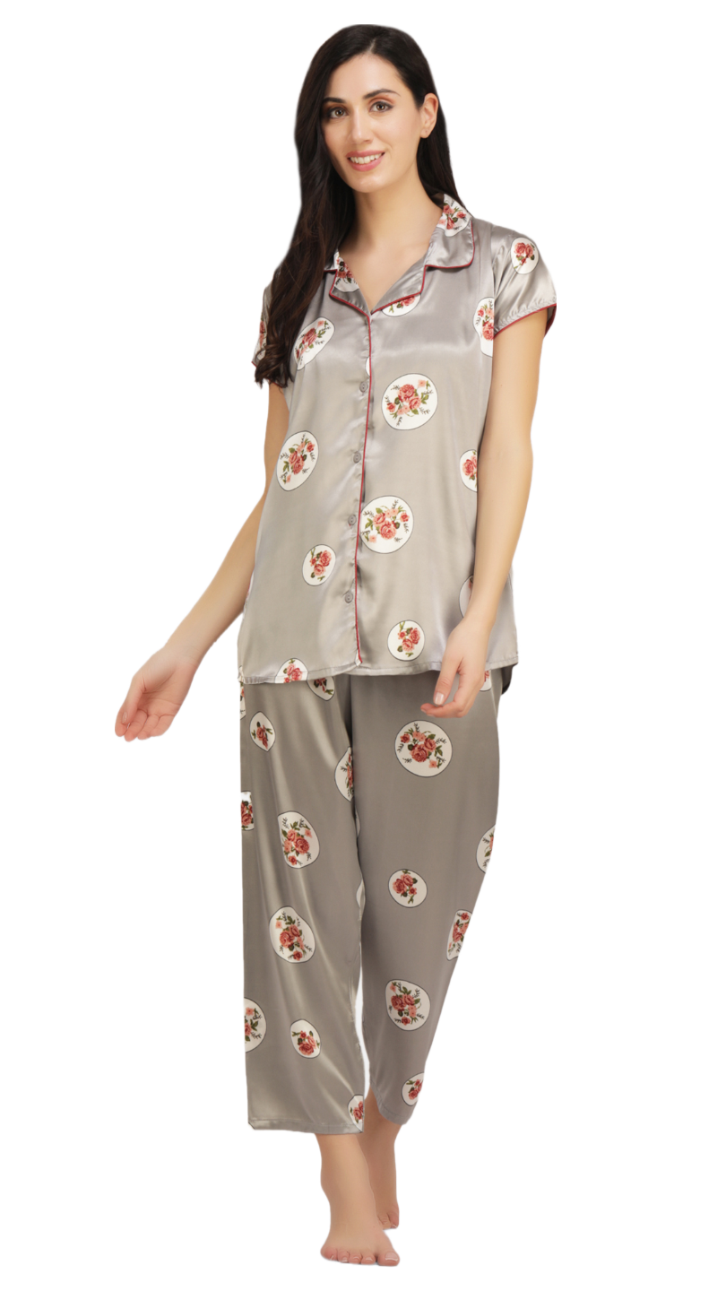Satin Rose flower bunch long Night Suit Main image