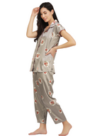 Satin Rose flower bunch long Night Suit