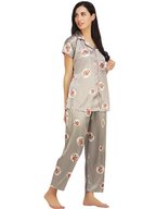 Satin Rose flower bunch long Night Suit