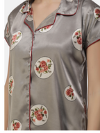 Satin Rose flower bunch long Night Suit