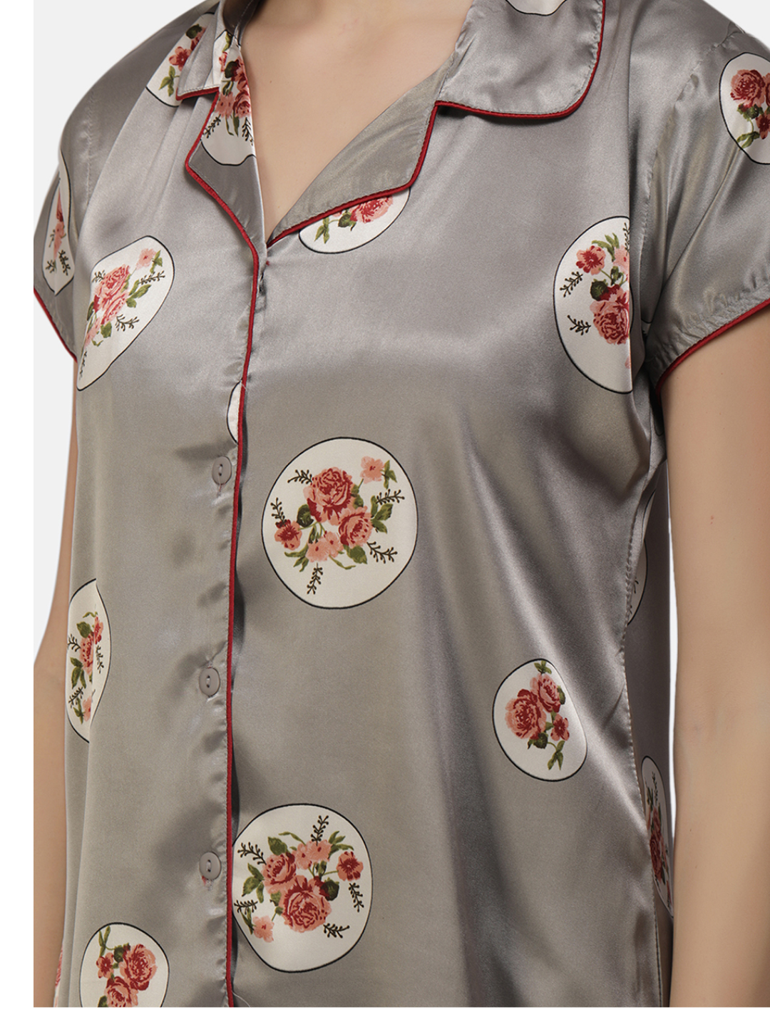 Satin Rose flower bunch long Night Suit