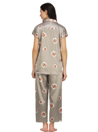 Satin Rose flower bunch long Night Suit