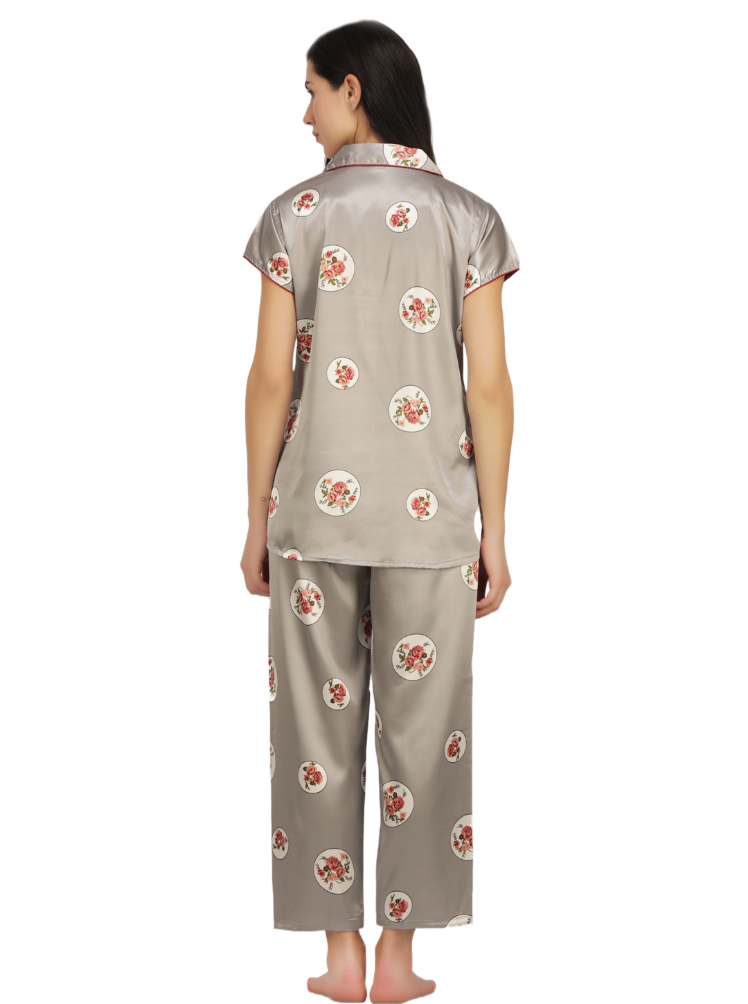 Satin Rose flower bunch long Night Suit