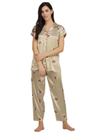Satin Rose flower bunch long Night Suit