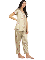 Satin Rose flower bunch long Night Suit