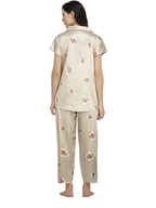 Satin Rose flower bunch long Night Suit