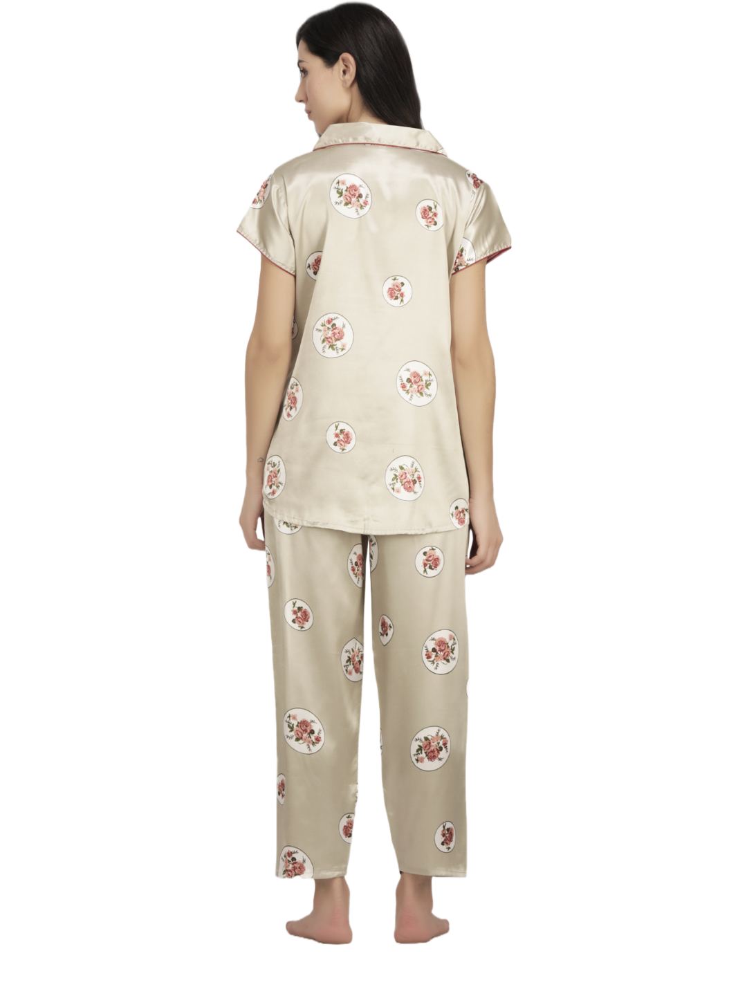 Satin Rose flower bunch long Night Suit