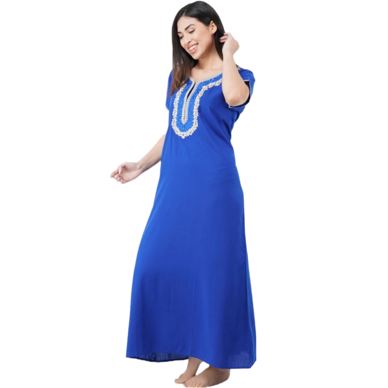 White Contrast Embroidery   Night Gowns
