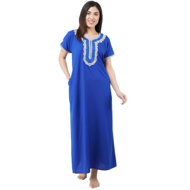 White Contrast Embroidery   Night Gowns