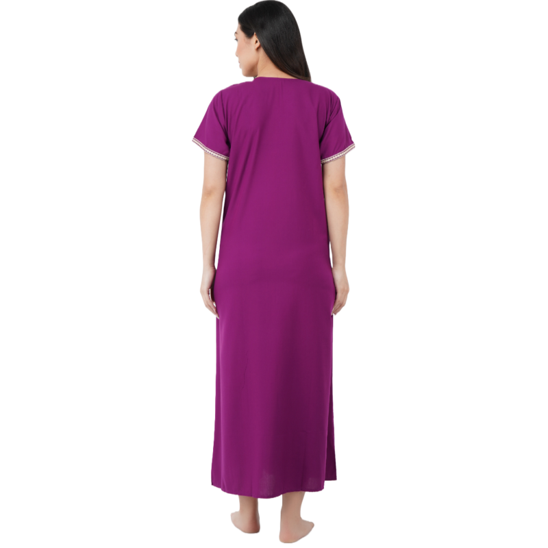 White Contrast Embroidery   Night Gowns