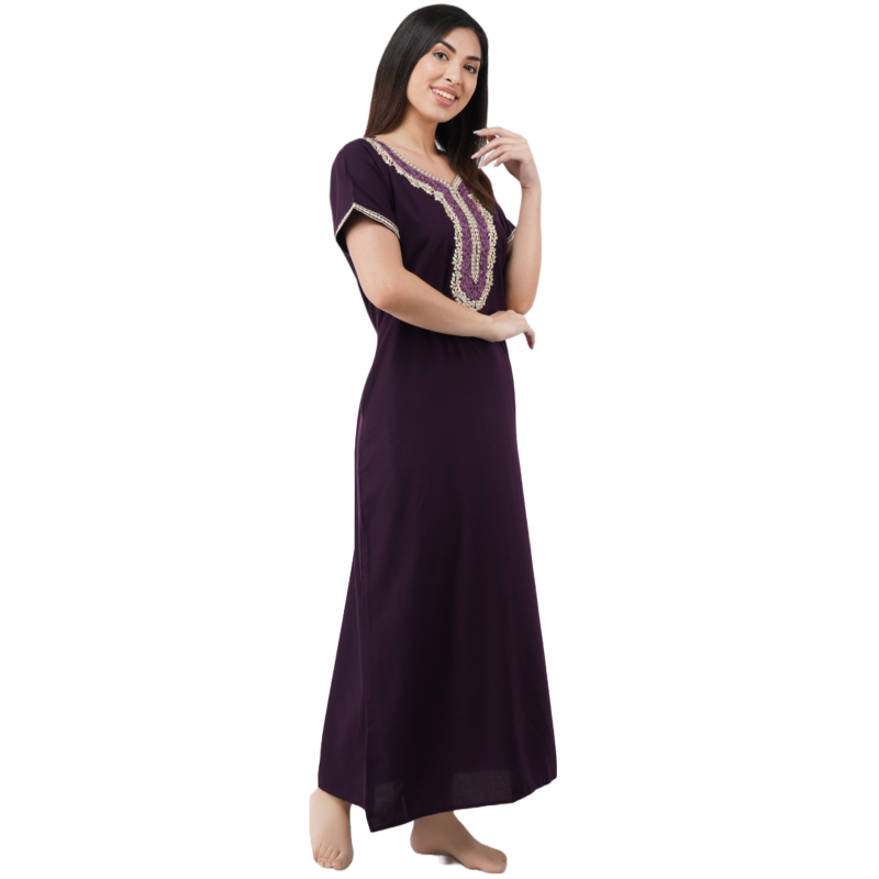White Contrast Embroidery   Night Gowns