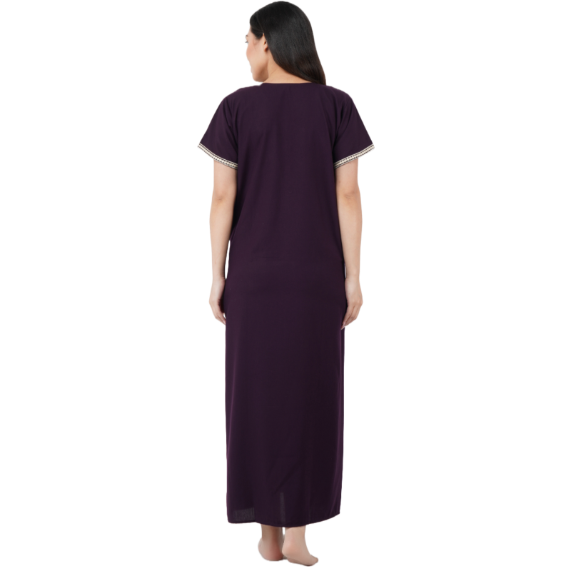 White Contrast Embroidery   Night Gowns