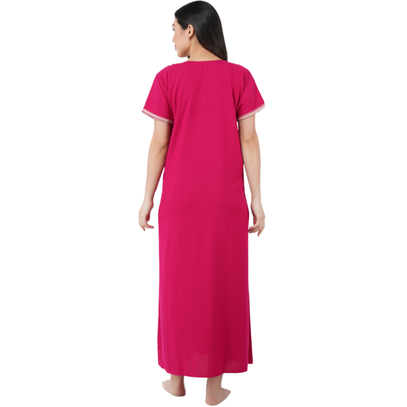 White Contrast Embroidery   Night Gowns