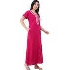 White Contrast Embroidery   Night Gowns