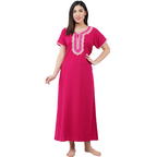 White Contrast Embroidery   Night Gowns