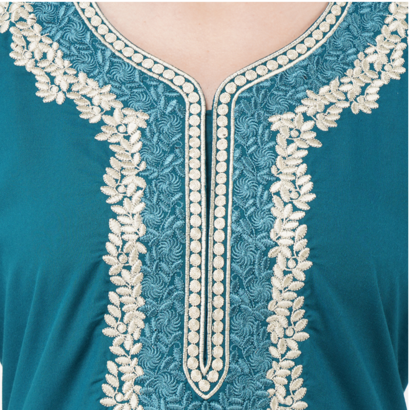 White Contrast Embroidery   Night Gowns