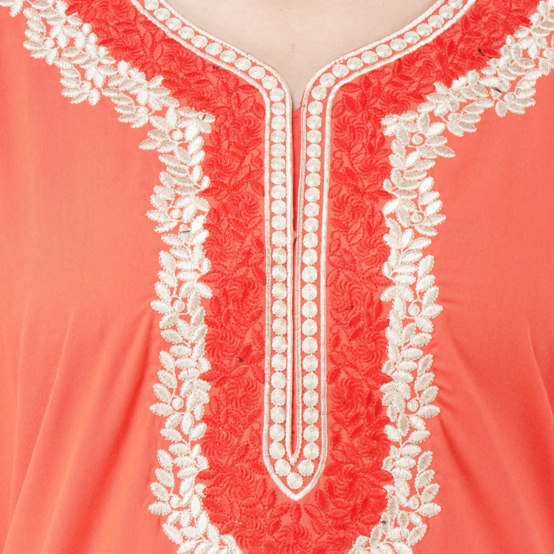 White Contrast Embroidery   Night Gowns