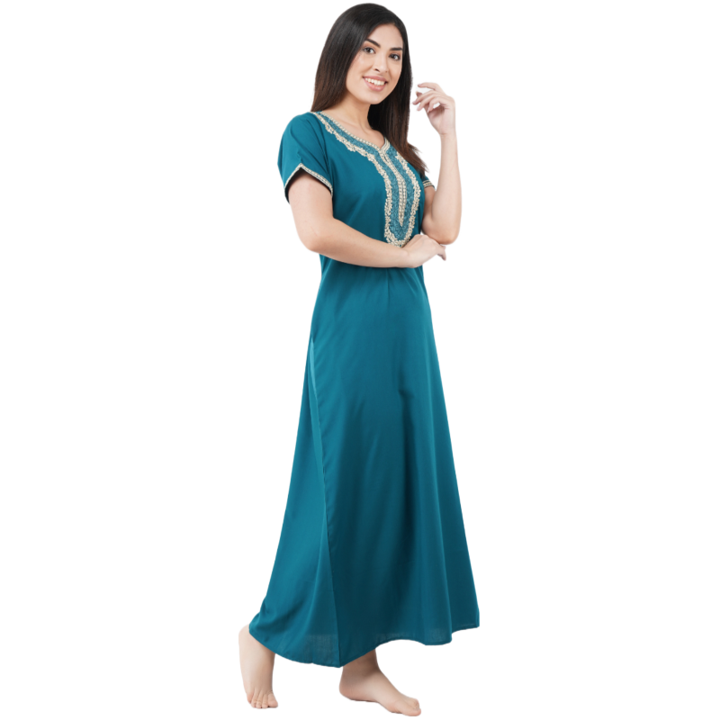 White Contrast Embroidery   Night Gowns