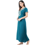 White Contrast Embroidery   Night Gowns