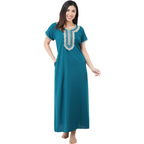 White Contrast Embroidery   Night Gowns