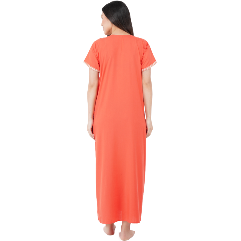 White Contrast Embroidery   Night Gowns
